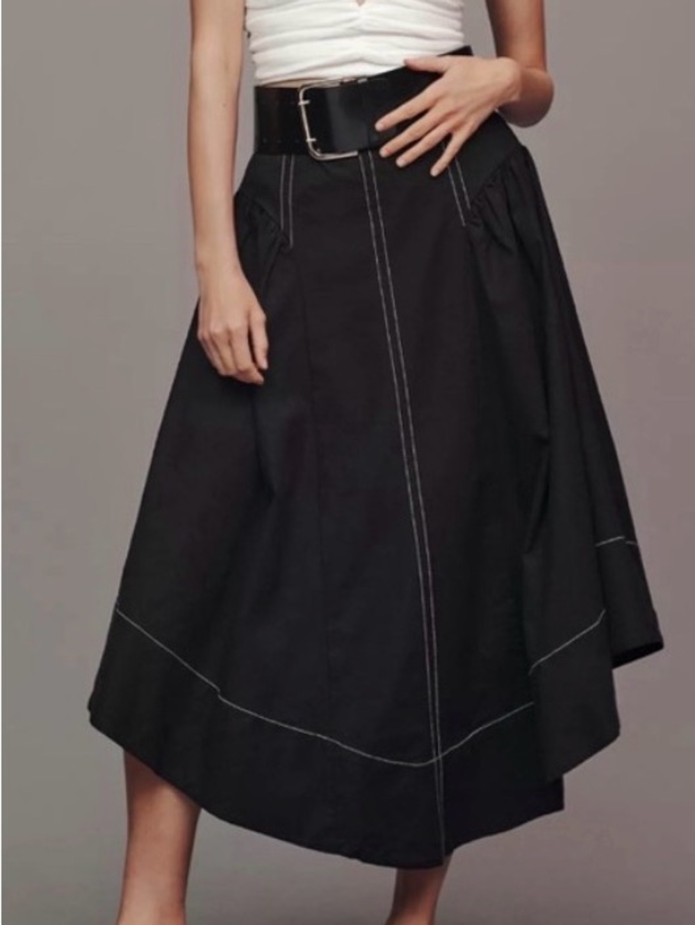 By Anthropologie Curved High/Low Hem Linen blend midi skirt